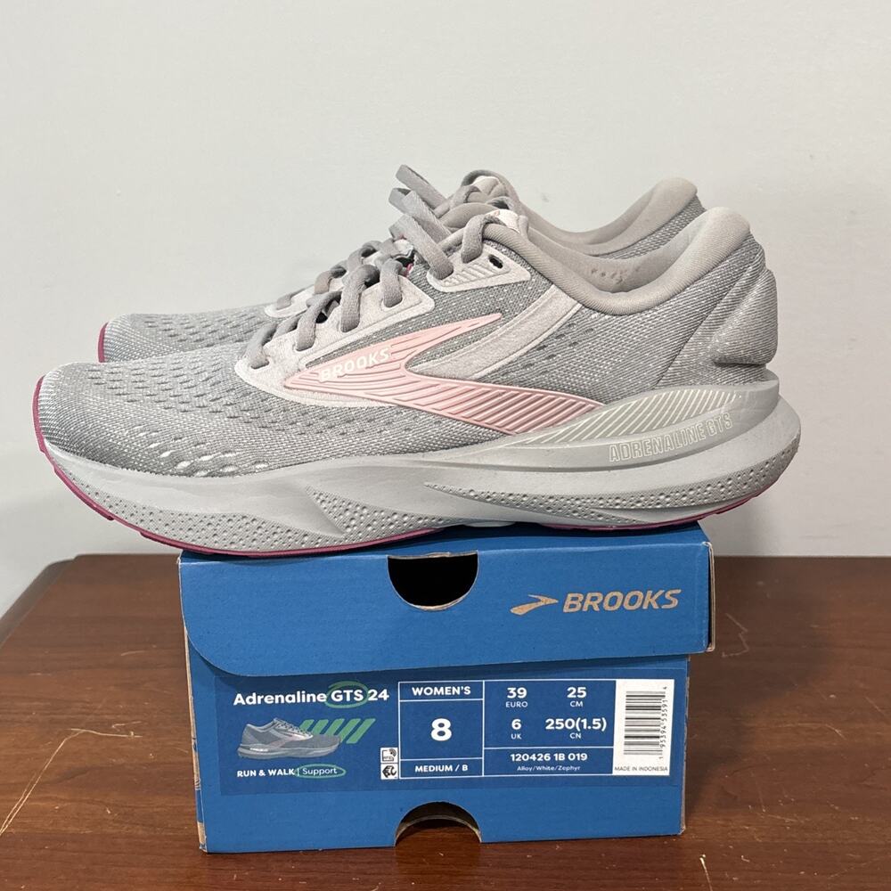 Brooks Adrenaline GTS 24 Women’s 8 Medium B Alloy/White/Zephyr Running Preowned